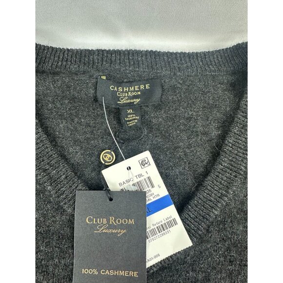 NWT Club Room Luxury 100% Cashmere Men's V Neck Sweater Gray Size XL - Picture 3 of 6